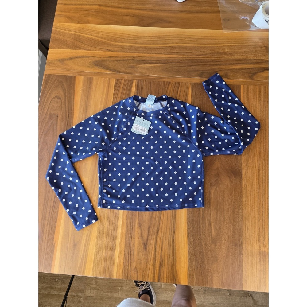 Womens Long Sleeve Rash Guard Size SM Blue Polka Dot UPF 50 (3xx)